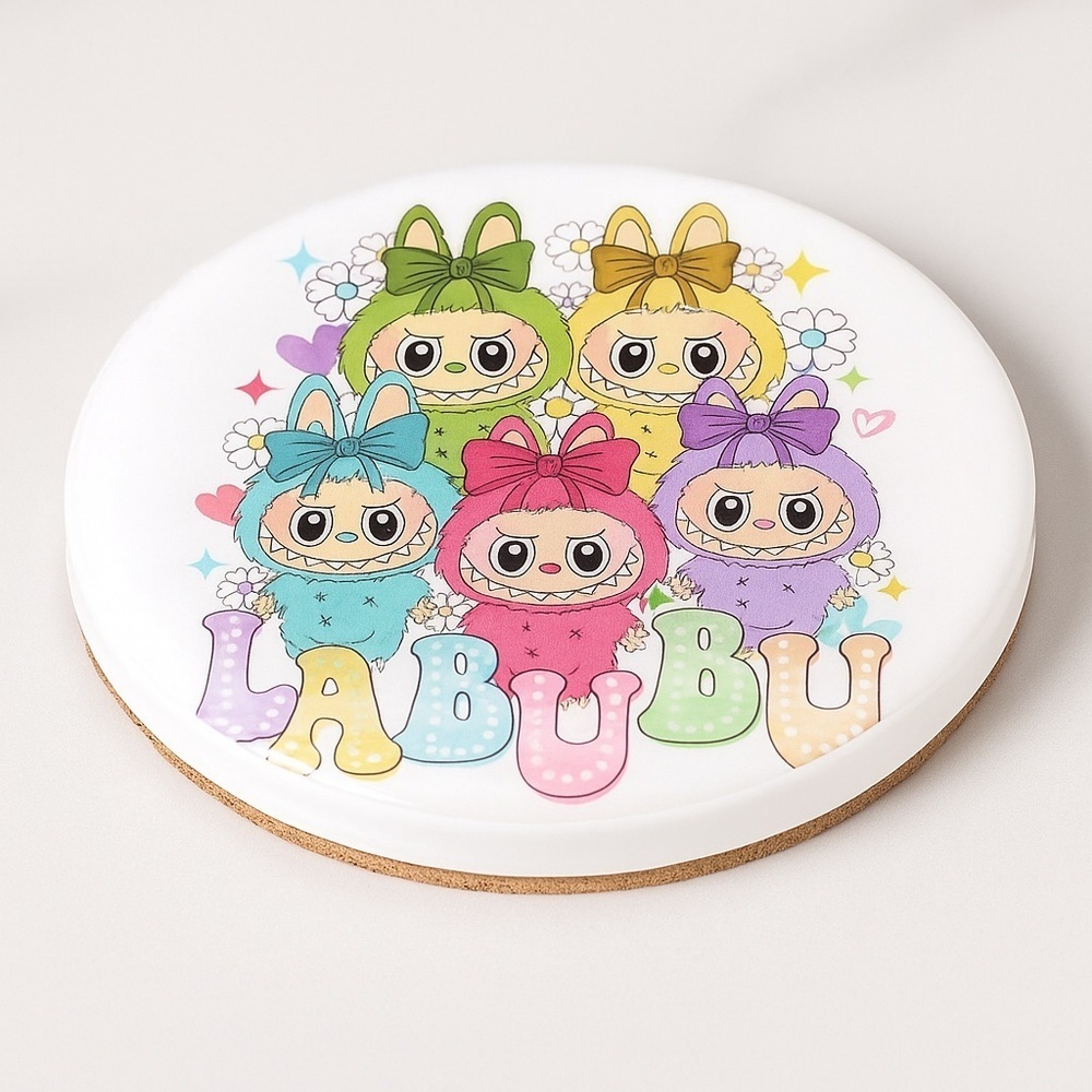 LABUBU Colorful Resin Coaster Set of 4 – Cork Backing – Handmade
